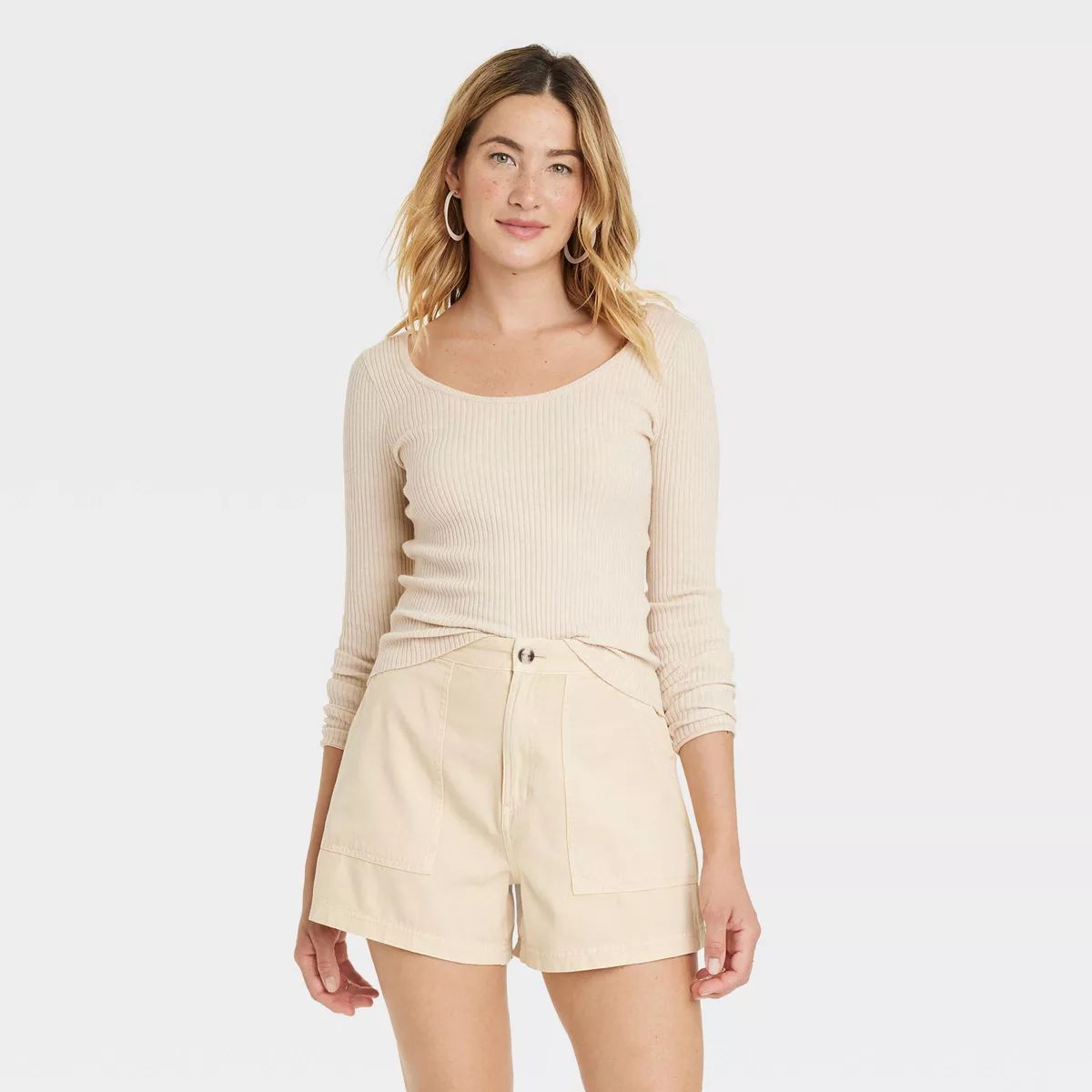 Women's Shrunken Rib Scoop Neck Pullover Sweater - Universal Thread™ Cream L | Target