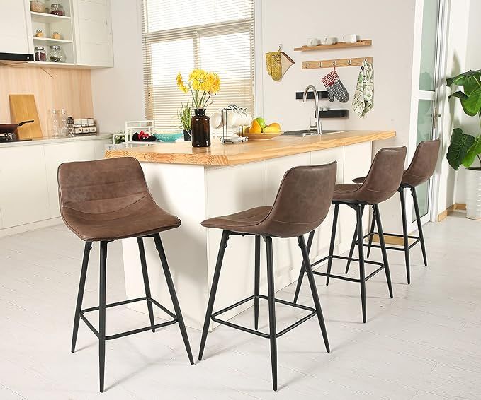 Bar Stools Set of 4 Counter Height Stools 25” Faux Leather Counter Bar Stools with Back and Foo... | Amazon (US)