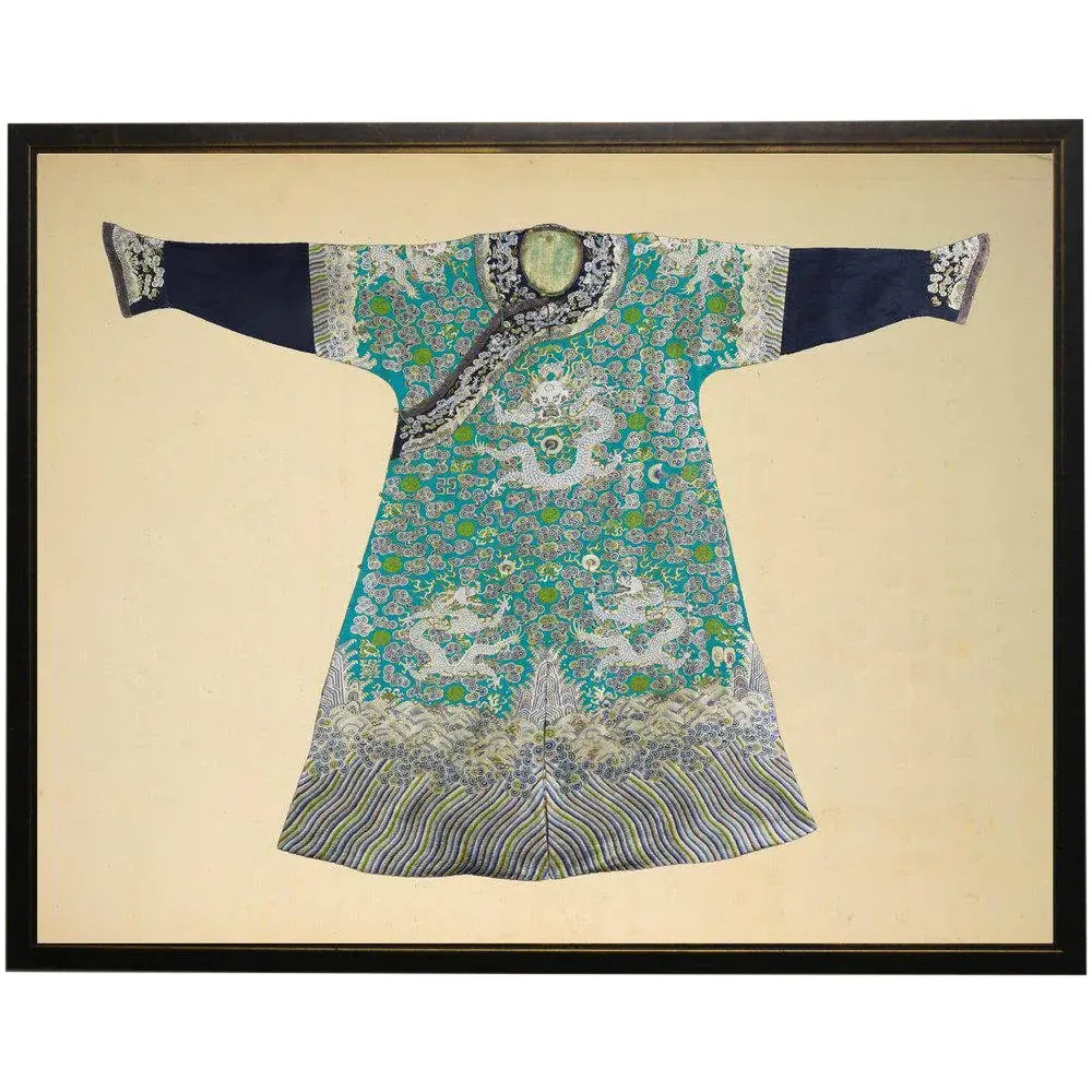 Green & Turquoise Robe in Black & Copper Shadowbox 29x23 | Chairish