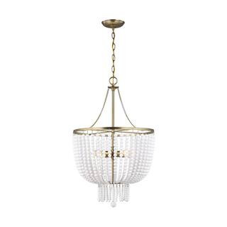 Sea Gull Lighting Jackie 4-Light Satin Brass Chandelier With White Glass Beads 5180704-848 - The ... | The Home Depot