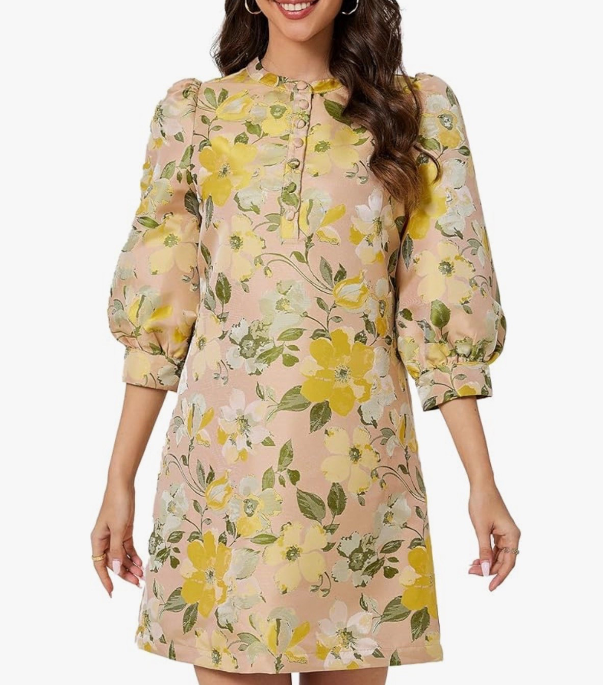 ADYFUL Women's Floral Jacquard Shift Dress 2026 Long Puff Sleeve Button Up Elegant Cocktail Party Mini Dress

#LTKSeasonal #LTKmomlife #LTKootd
