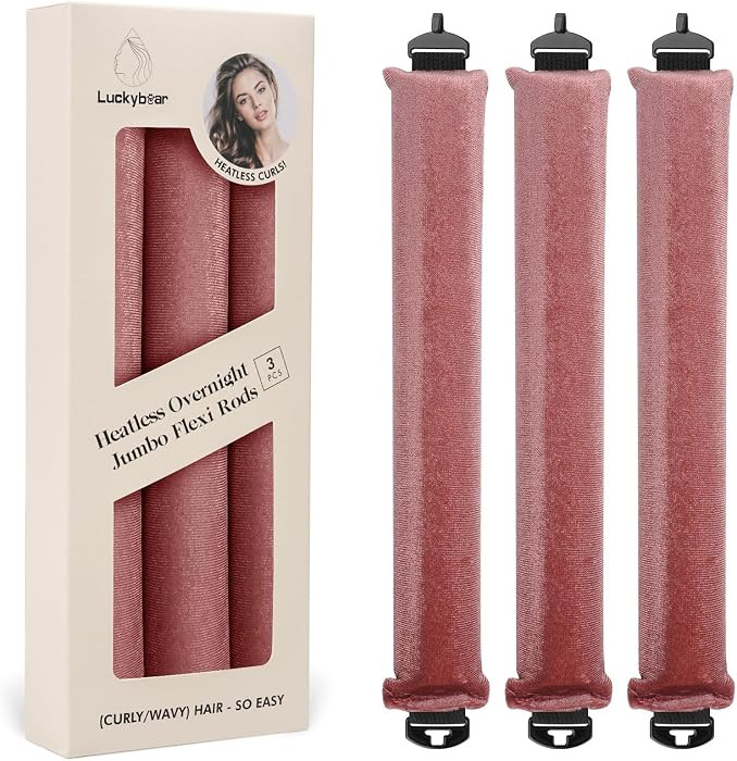 Luckybear Heatless Hair Curlers, 3pcs Satin Jumbo Flexi Rods for All Hair Types, Overnight Sleepi... | Amazon (US)