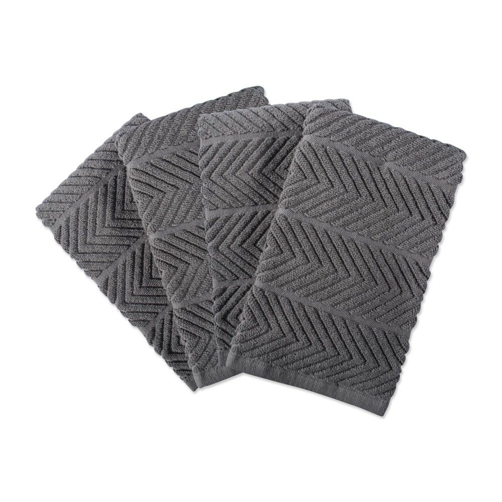 4pk Cotton Chevron Luxury Barmop Towels Gray - Design Imports | Target