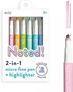 Ooly Noted! 2 in 1 Pen and Highlighter Set [6 Pastel Colors] - Micro Fine 0.5mm nib Pen Tip, Chis... | Amazon (US)