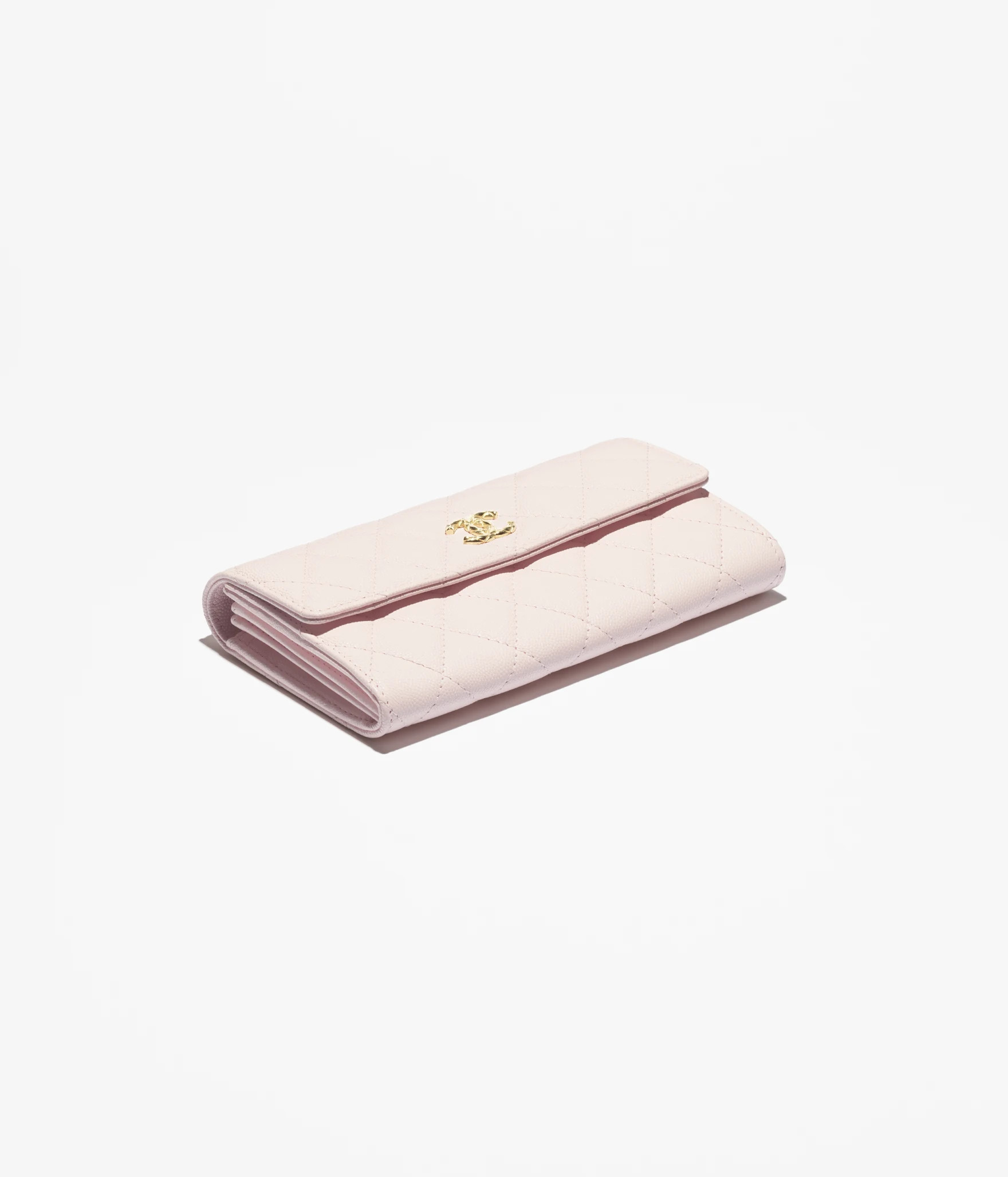 Long flap wallet - Grained shiny calfskin & gold-tone metal, light pink — Fashion | CHANEL | Chanel, Inc. (US)