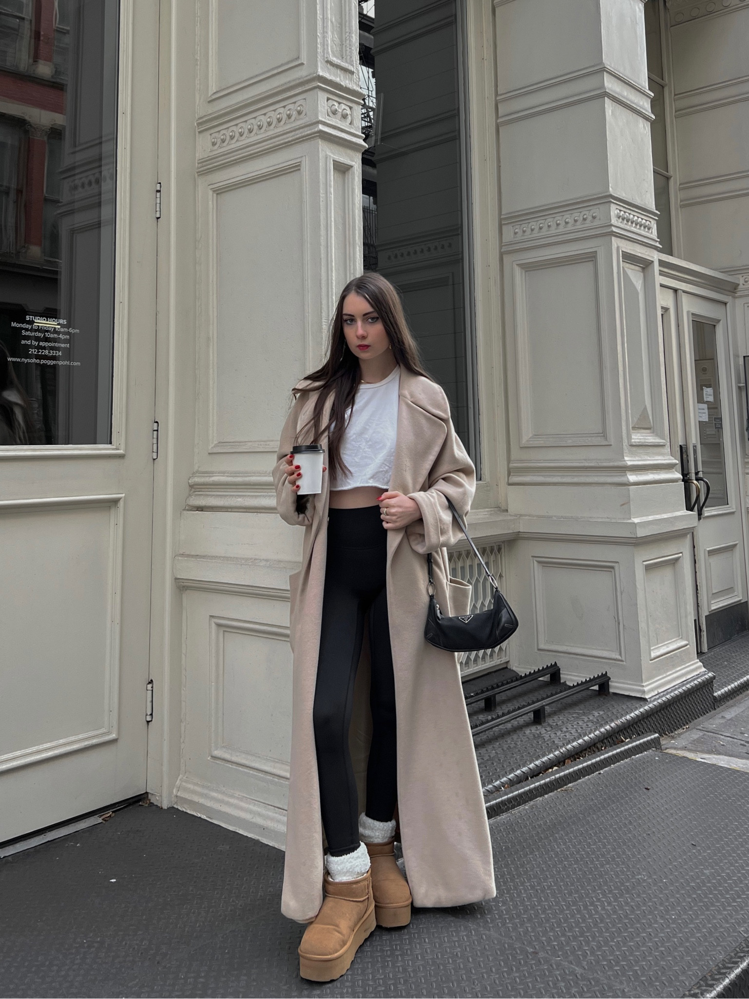 Winter Outfit Inspiration 
Comfy outfit, casual outfit, black leggings, wool coat, winter coat, uggs, platform uggs, white tee, neutral style, neutral outfit, soho nyc, workwear, street style inspo, street style look, everts ya outfit 

#LTKSeasonal #LTKCyberWeek #LTKstyletip