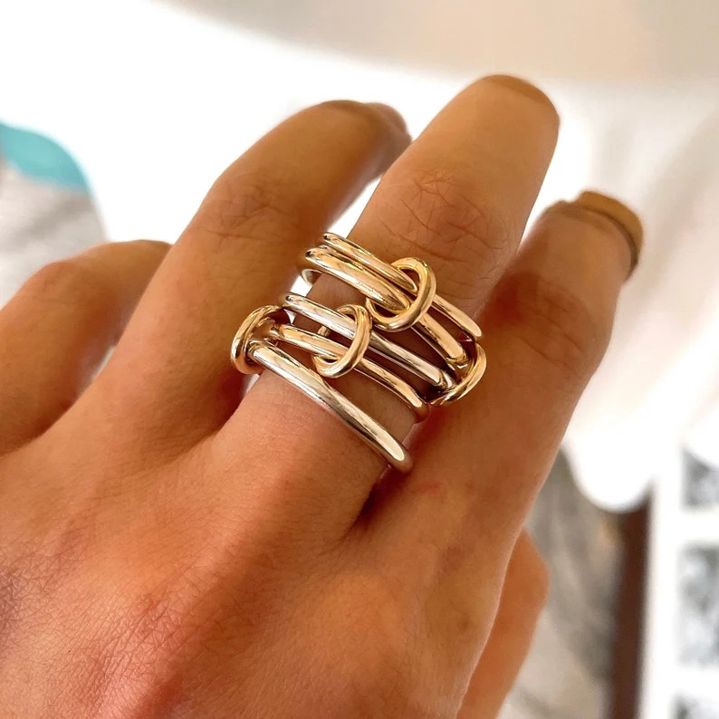 14KGF Double Heavy Fit Gold & Silver Ring R14 - Etsy | Etsy (US)