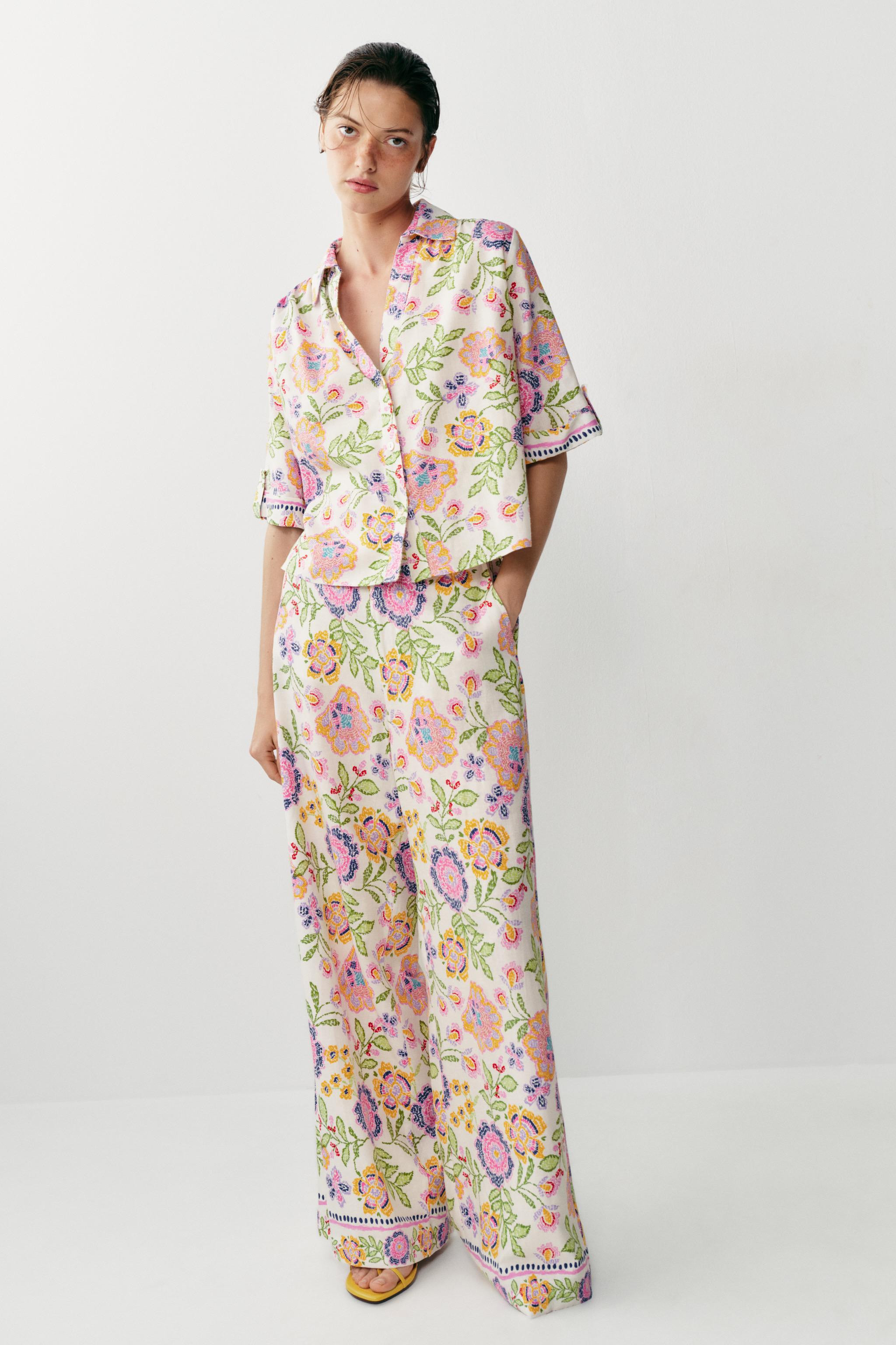 FLORAL PRINT LINEN BLEND SHIRT | Zara US