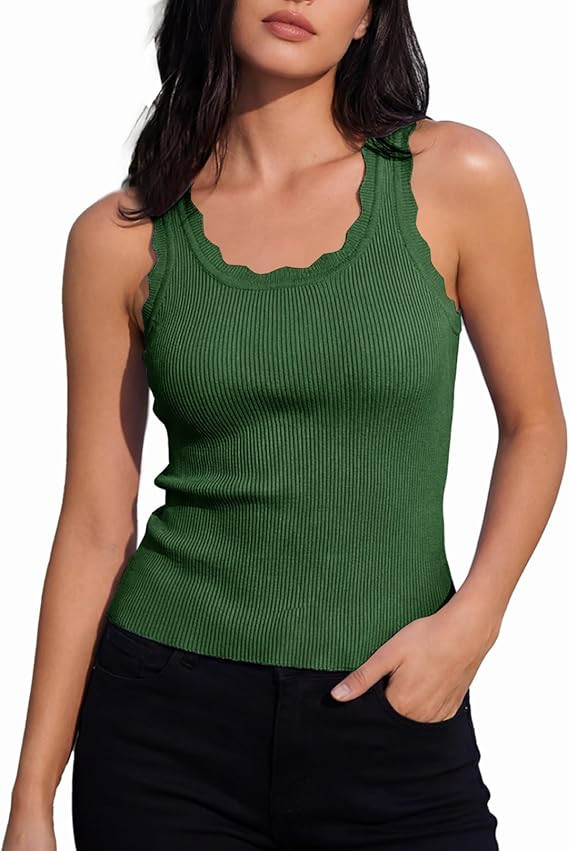 Tank Tops for Women Ribbed Boho Vacation Tops Summer Casual Scoop Neck Sleeveless Sweater Vest | Amazon (US)