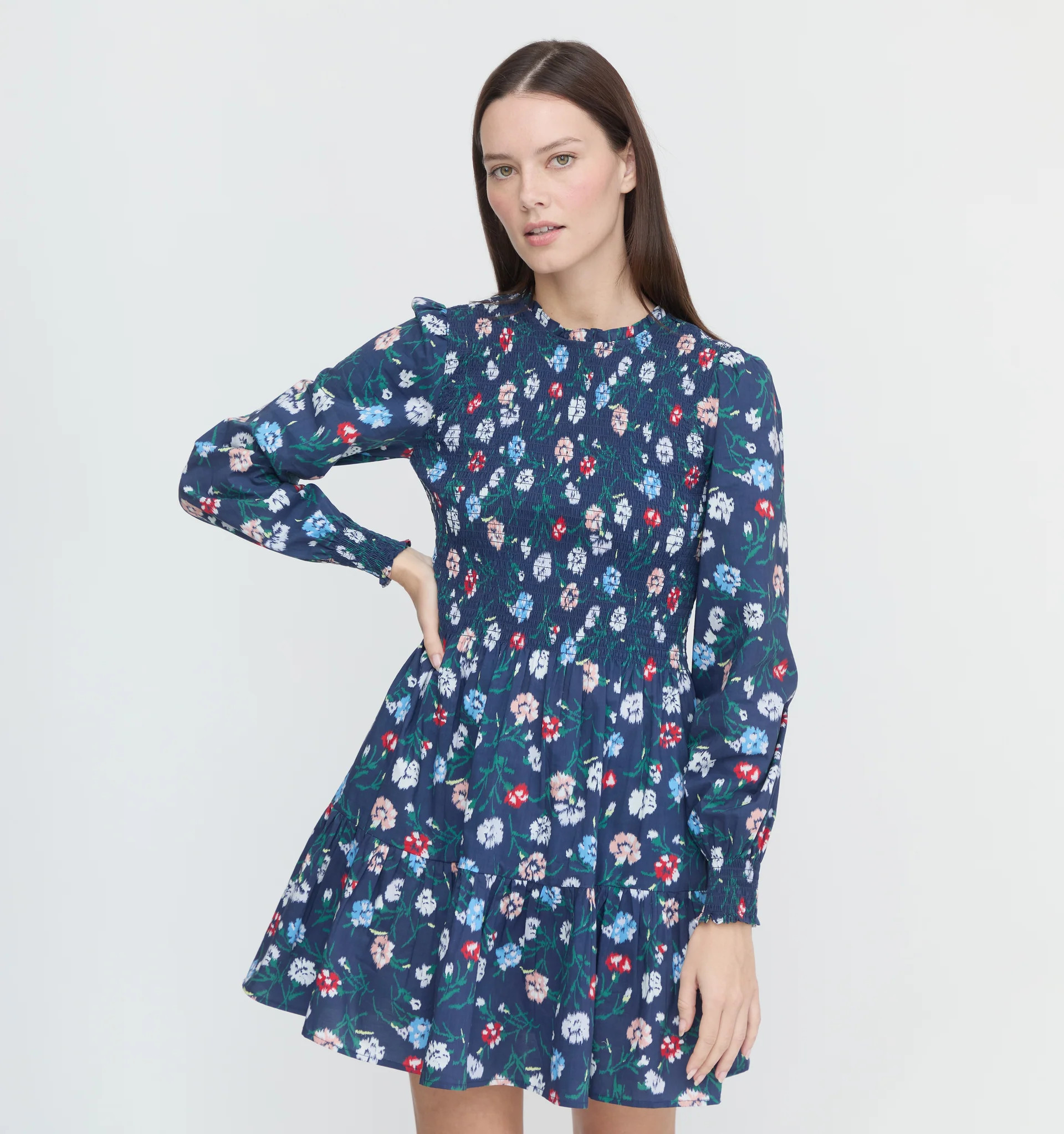 The Viviana Mini Nap Dress - Navy Belgravia Floral Ikat | Hill House Home US