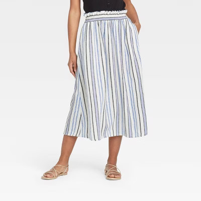 Women's Striped Smocked Waist Midi Skirt - A New Day™ Cream S | Target