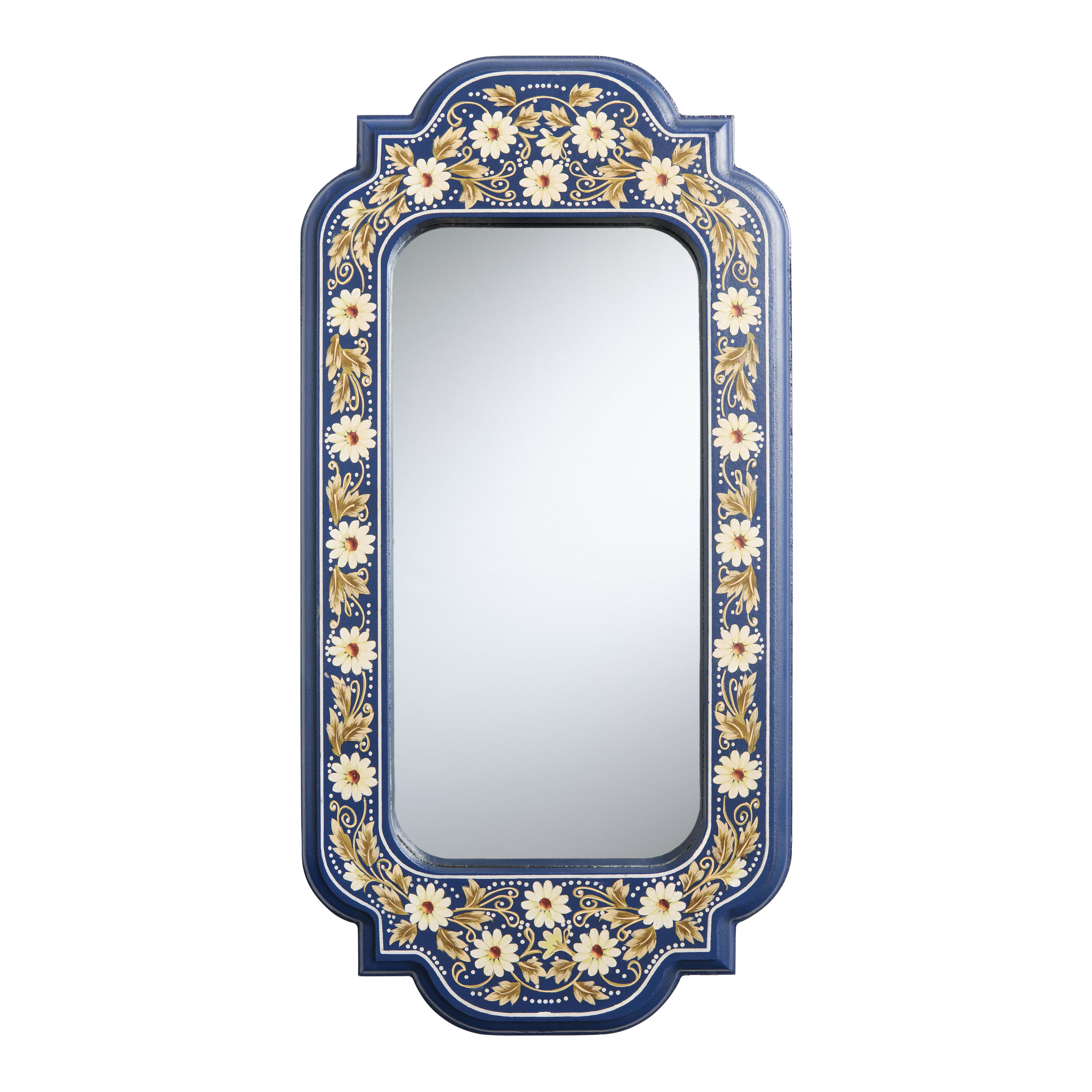Heirloom Bloom Navy Wood Notched Hand Painted Wall Mirror | World Market