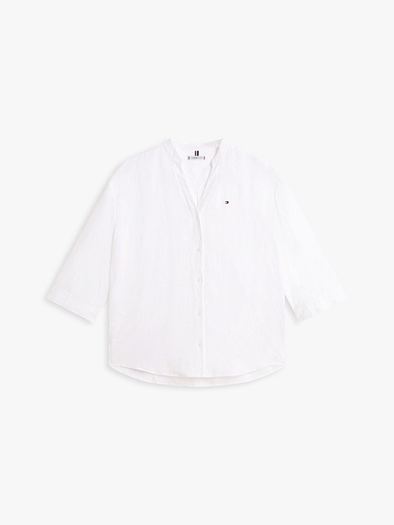 Relaxed Fit Pure Linen Half Sleeve Shirt | White | Tommy Hilfiger | Tommy Hilfiger UK