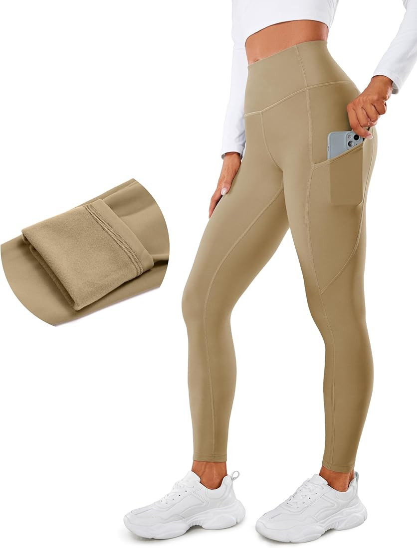 CRZ YOGA Thermal Fleece Lined Leggings Women 28'' - Winter Warm High Waisted Hiking Pants with Po... | Amazon (US)