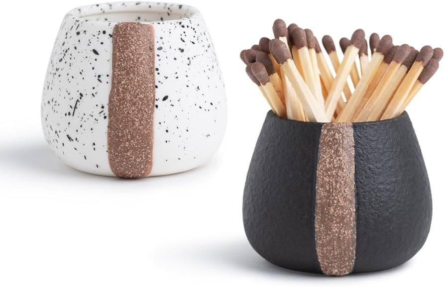 Ceramic Match Holders with Striker - Set of 2 - Decorative Modern Home Decor Gifts - Mantel Decor... | Amazon (US)