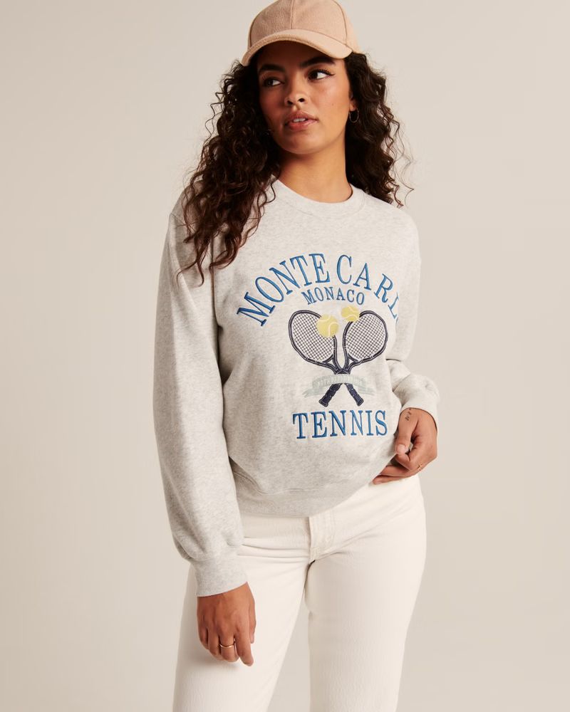 Women's Boyfriend Crew Tennis Graphic Sweatshirt | Women's Tops | Abercrombie.com | Abercrombie & Fitch (US)