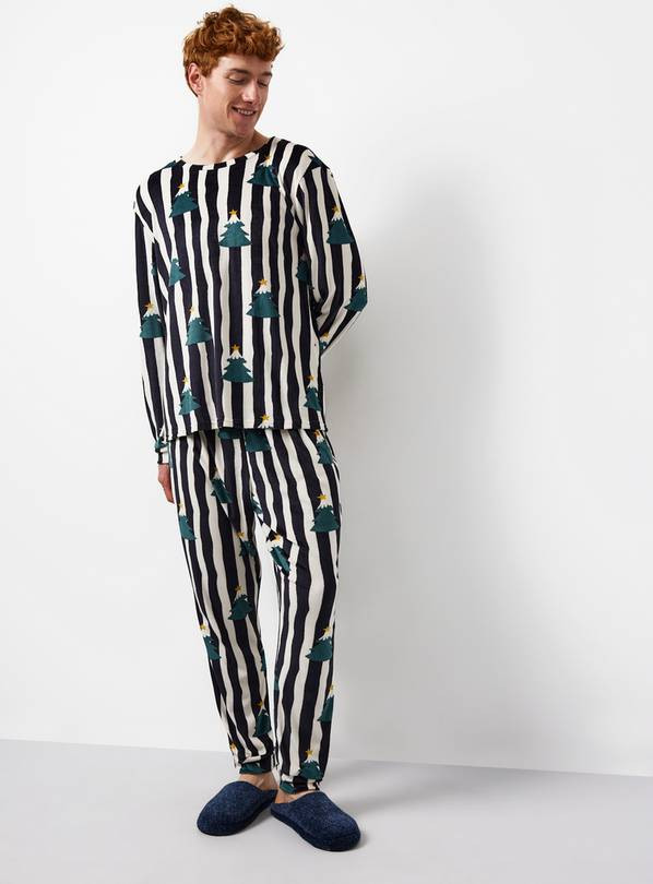 Matching Family Men's Mono Stripe Christmas Tree Printed Pyjamas XS | Tu Clothing