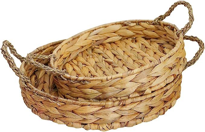 Round Wicker Basket Tray for Coffee Table Centerpieces, Seagrass Woven Serving Trays, Hyacinth Ra... | Amazon (US)