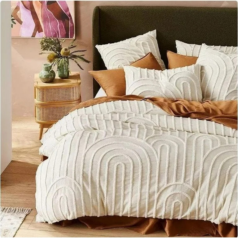 Vinsan Tufted Cotton Duvet Cover set, Boho Bedding Comforter Cover 1 Duvet Cover 2 Shams Off Whit... | Walmart (US)