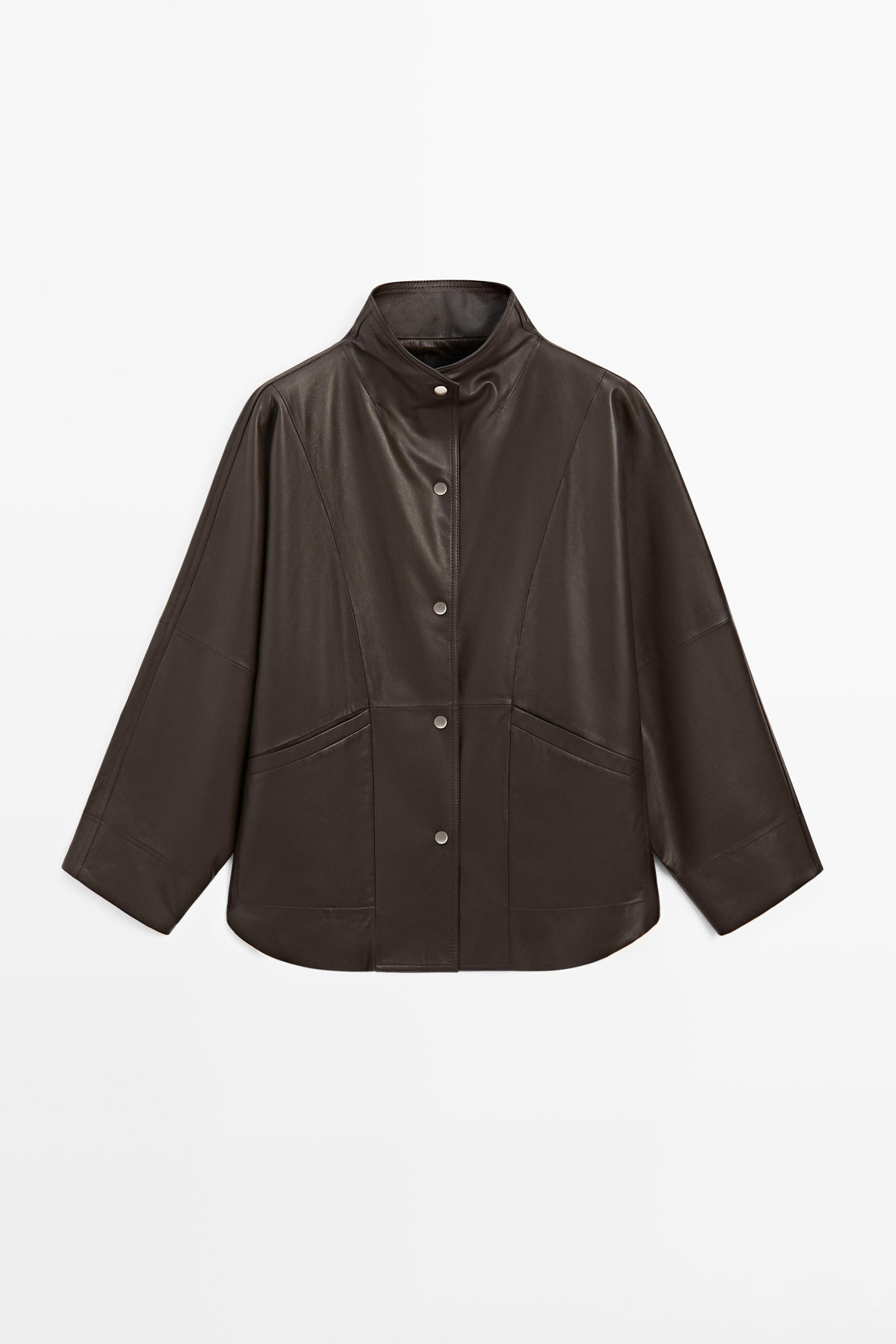 Nappa leather cape parka with pockets | Massimo Dutti US