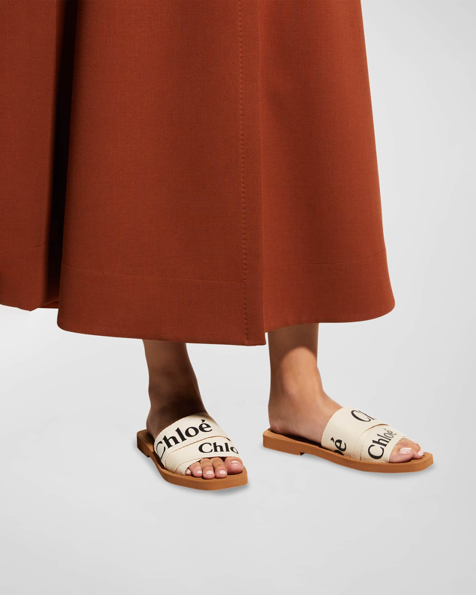 Woody Flat Logo Ribbon Slide Sandals | Neiman Marcus