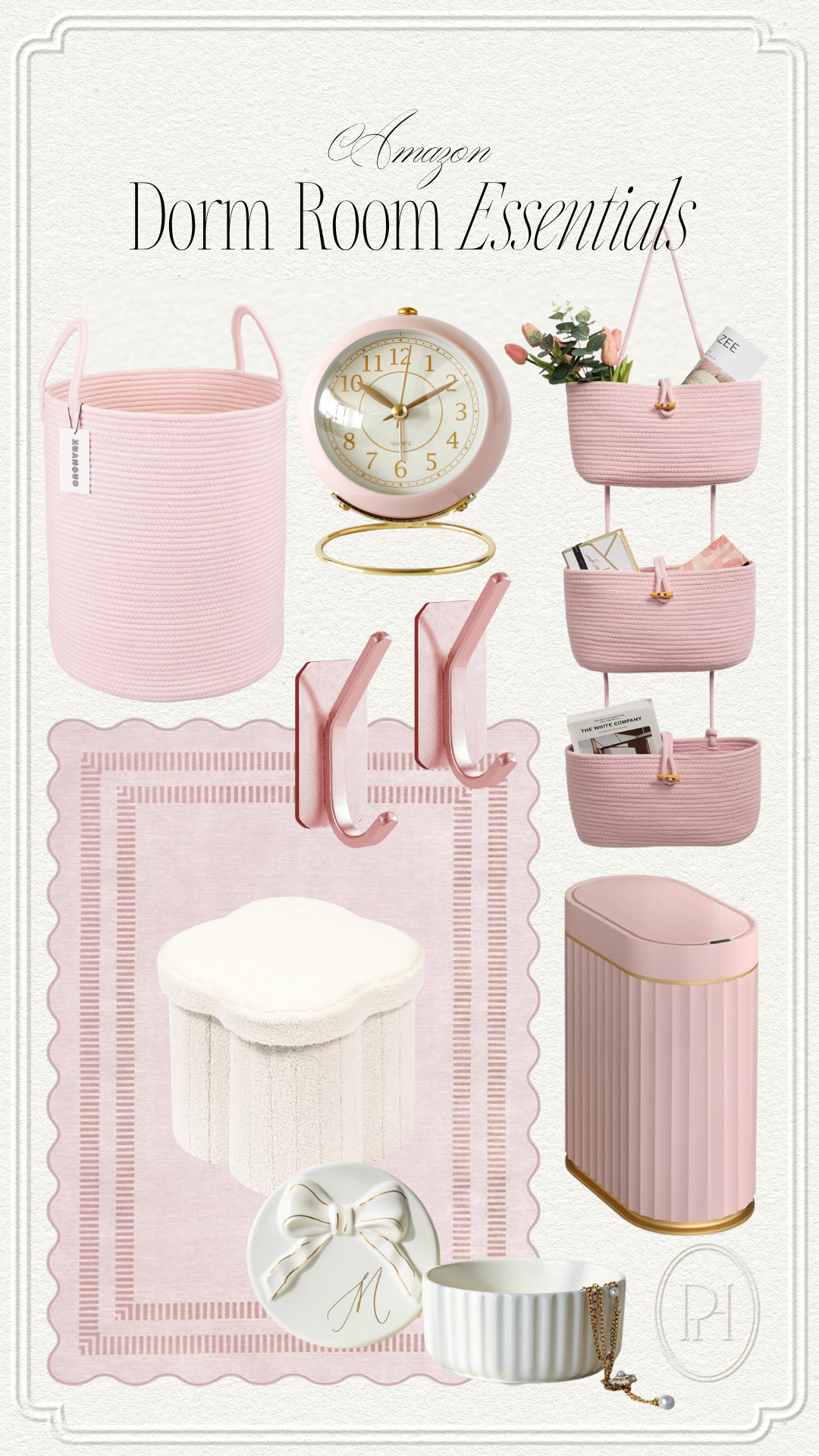 Amazon dorm room essentials for the girls!

dorm room decor, college must haves, pink rug, girl's bedroom, pink laundry basket, pink trash can, pink clock, alarm clock, pink hooks, white ottoman, storage ottoman, footstool, footrest, jewelry box, hanging baskets, over-the-door storage, storage baskets, bedroom decor 

 #LTKmomlife #LTKSeasonal #LTKKids