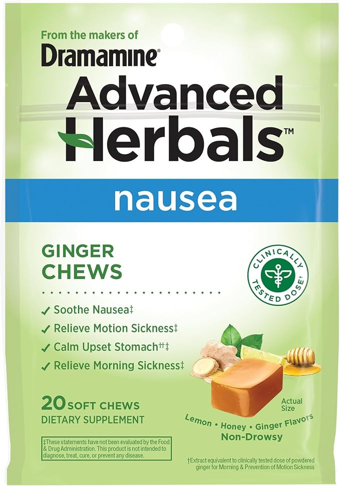 From the Makers of Dramamine, Advanced Herbals, Ginger Chews, Nausea Relief Soft Chews Lemon-Hone... | Amazon (US)