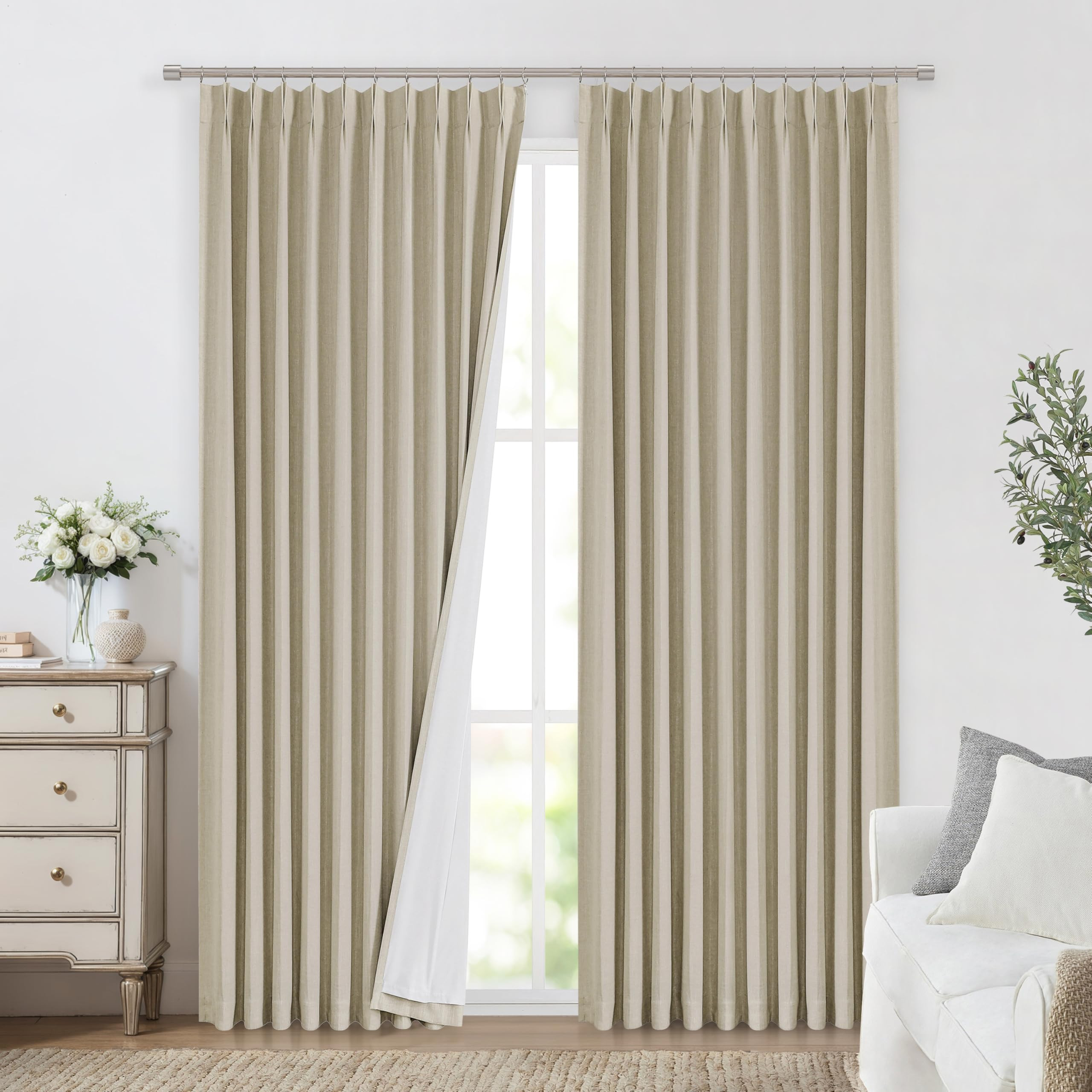 Vision Home Sand Pinch Pleated Full Blackout Curtains Linen Blended Room Darkening Window Curtain... | Amazon (US)