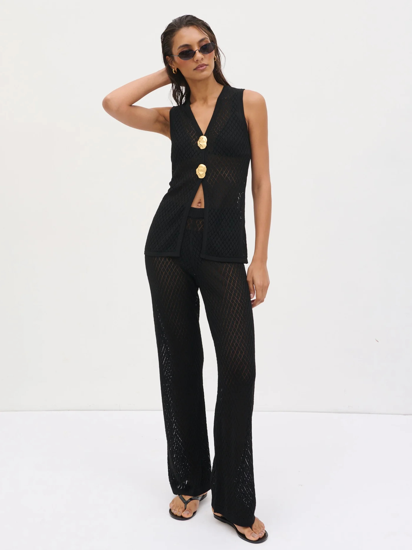 Imani Pointelle Knit Trousers - Black | Pretty Lavish (UK)