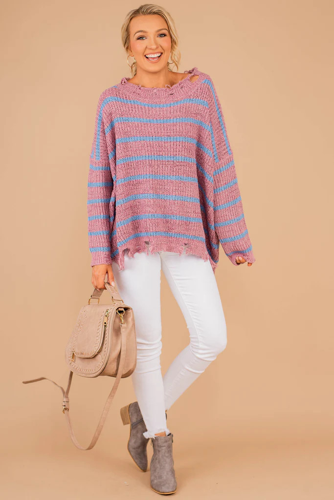 Living Free Mauve Pink Striped Sweater | The Mint Julep Boutique
