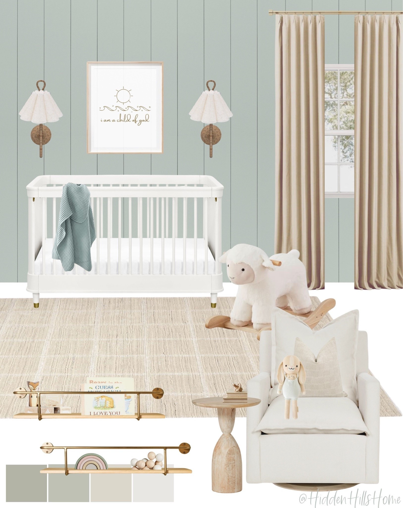 Nursery decor, nursery mood board, cute nursery decor ideas, baby girls nursery, baby room, nursery design, home decor #nursery 
Wall color is SW Rainwashed

#LTKHome #LTKSaleAlert #LTKBaby