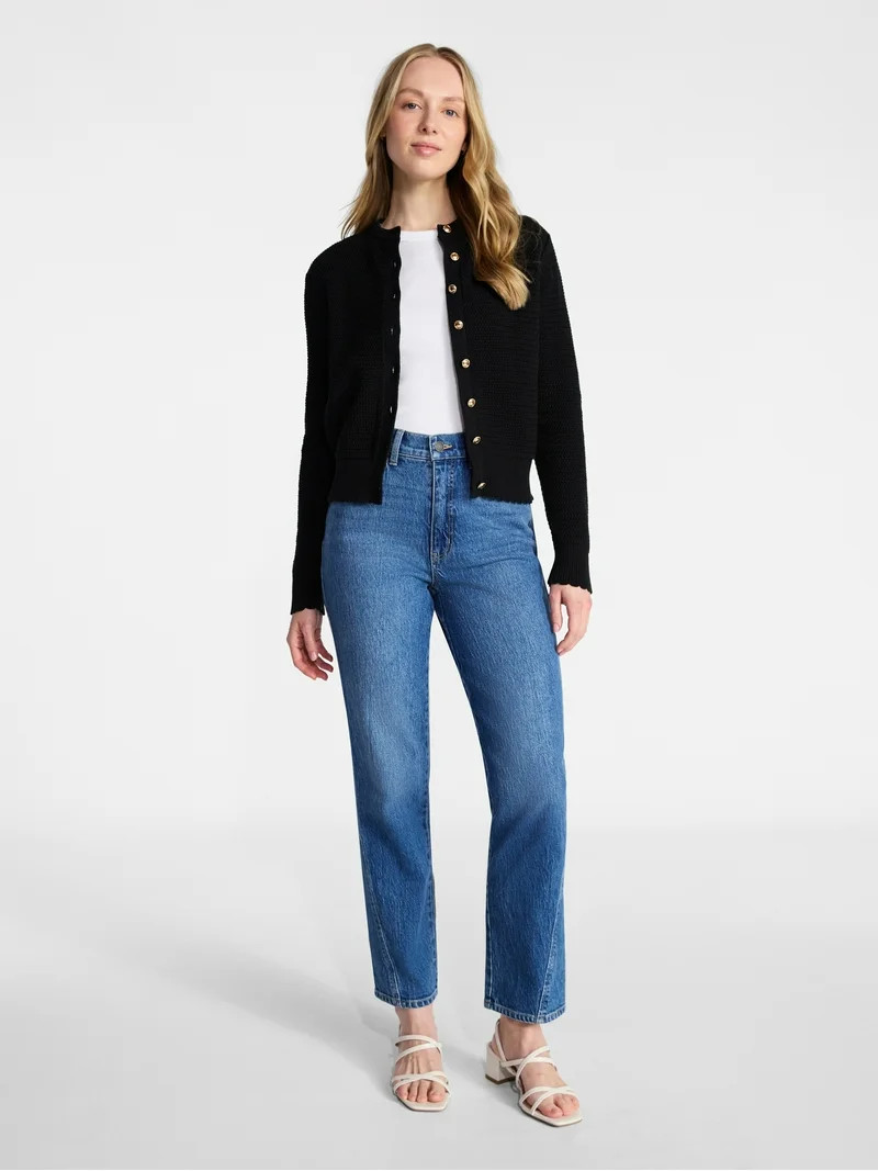 Time and Tru Women's Button Front Textured Cardigan, Sizes XS-XXXL | Walmart (US)