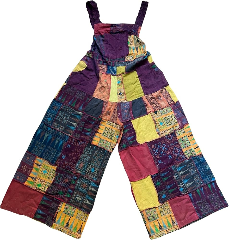 Ezhippie Women\u2019s Bohemian Floral Cotton Summer Jumpsuits Patchwork Hippie Festival Dungarees | Amazon (US)
