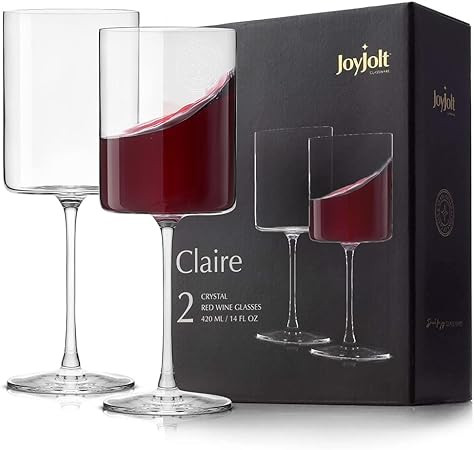 JoyJolt Claire 14oz Red Wine Glass Set. Large Wine Glasses Set of 2 Crystal Wine Glasses. Elegant... | Amazon (US)