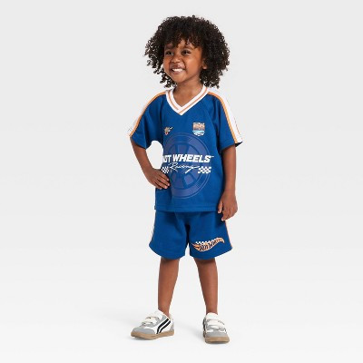 Toddler Boys' 2pc Hot Wheels Jersey Shirt & Shorts Set - Navy Blue 4T | Target