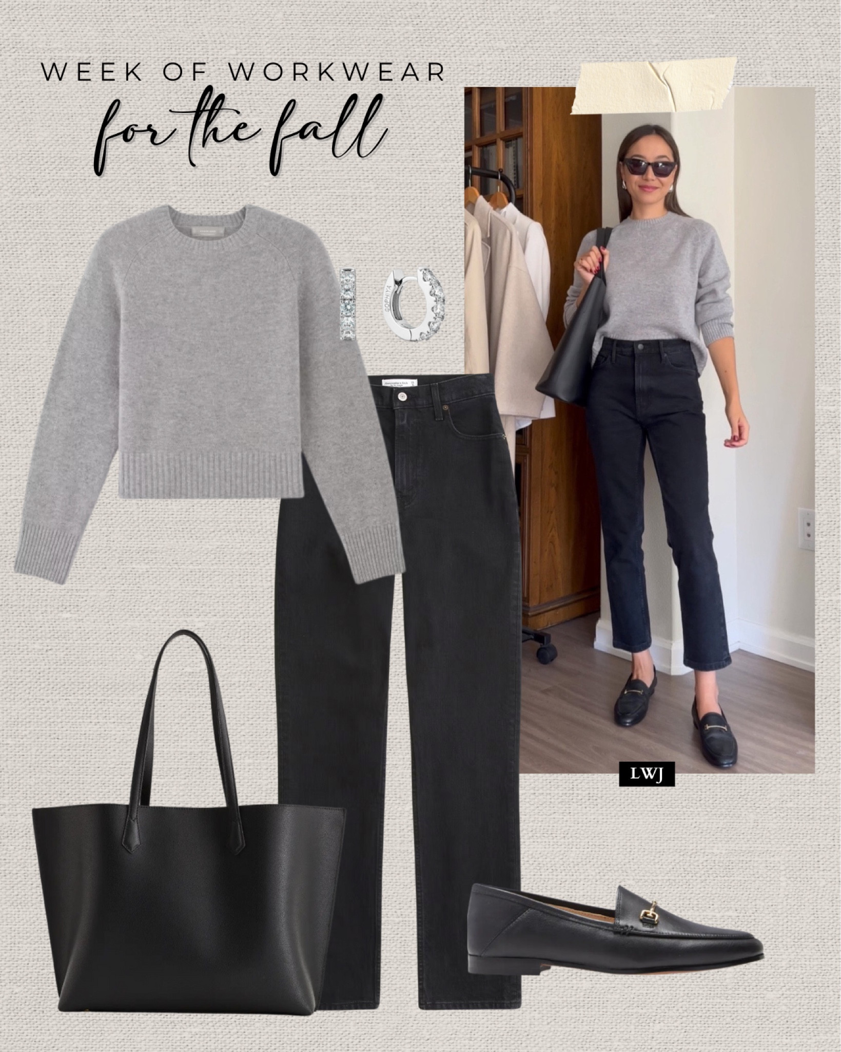 Week of workwear for the fall 

Everlane boxy cut sweater xs 
Everlane original cheeky jeans in the shortest inseam 
Leather tote bag 
Sam Edelman Lorraine loafers 
Silver earrings 
Sunglasses 

Smart casual / cool toned outfit / fall style 

#LTKWorkwear #LTKStyleTip #LTKSeasonal