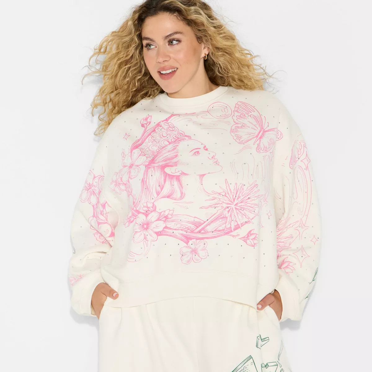Wicked x Katie Kime Women's Good/Bad Graphic Pullover Sweatshirt - Cream 1X | Target