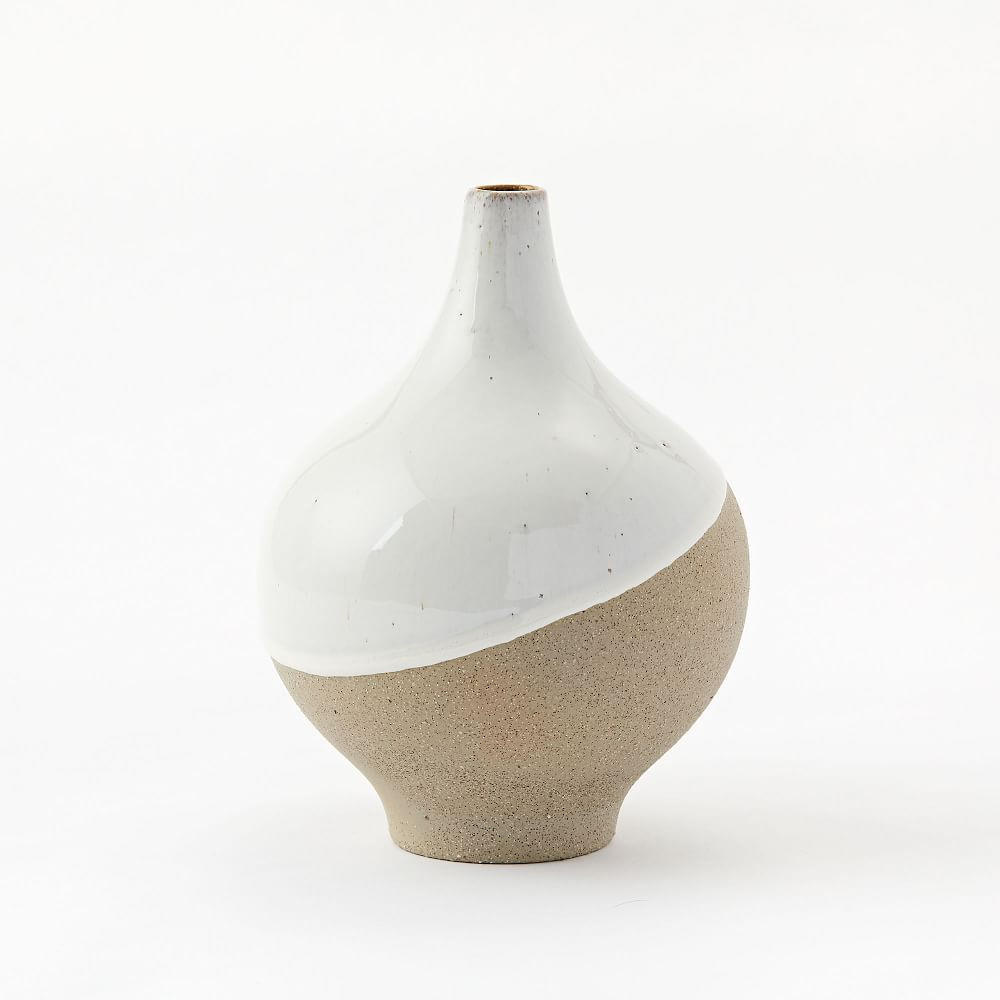Half-Dipped Stoneware Vases - White | West Elm (US)