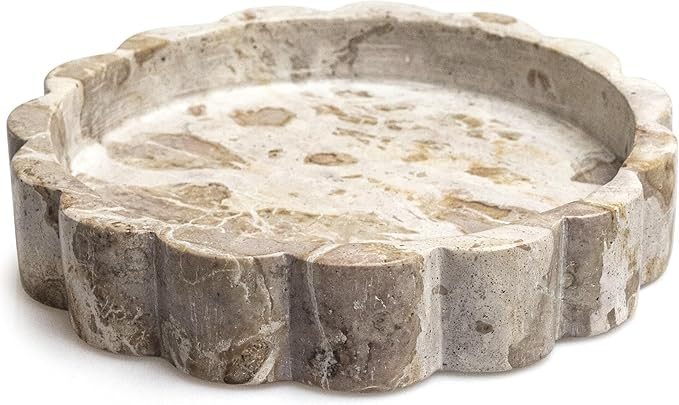 Beige Scalloped Marble Tray - 8 Inch Round Stone Vanity Tray for Perfume & Jewelry, Marble Dish f... | Amazon (US)