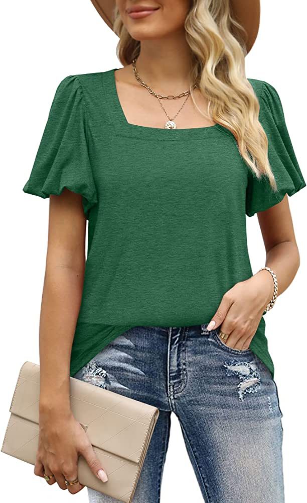 Womens Tops Dressy Casual Puff Sleeve Square Neck T-Shirts | Amazon (US)