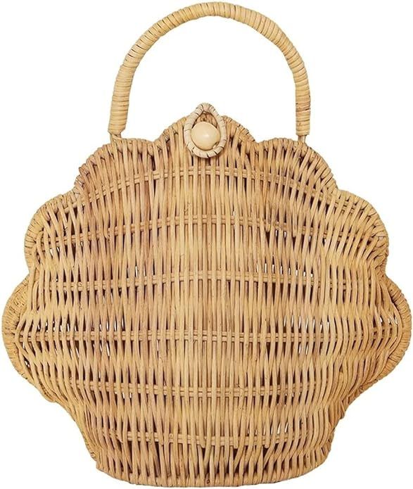 Shell Purse Straw - Handmade Summer Straw Beach Bag Straw Purses Gift For Women 1 | Amazon (US)