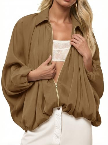 Tankaneo Womens Bomber Jackets Oversized Batwing Puffed Zip Up | Amazon (US)