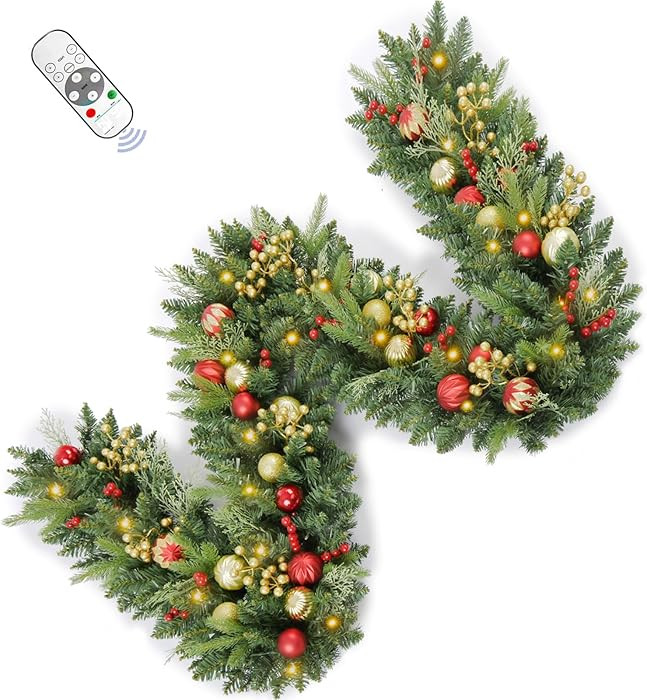 9FT Prelit Artificial Christma Garland with Dual Color LED Lights and Timer by Remote Control and... | Amazon (US)