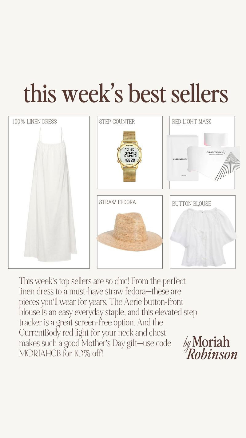 These were your favorites for the week 🤍 The linen dress is the easiest throw-on, the blouse is one you’ll reach for constantly, and the red light mask is such a good at-home treat (and a great Mother’s Day gift). 

 #LTKMothersDay #LTKgrwm #LTKootd