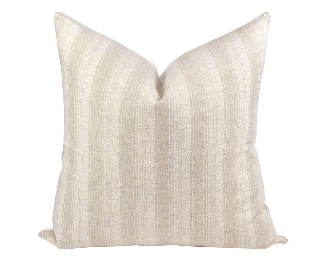 FINLEY | Cream and Tan Stripe Pillow Cover, Hmong Pillow, Farmhouse Pillow, Cream Stripe Pillow, ... | Etsy (US)