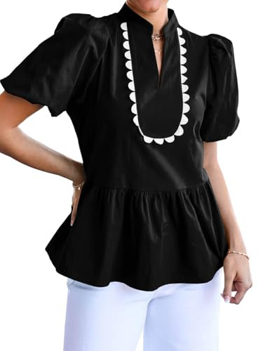 Cicy Bell Womens Puff Sleeve Peplum Blouses Ruffle V Neck Summer Casual Tops Babydoll Loose Fit S... | Amazon (US)