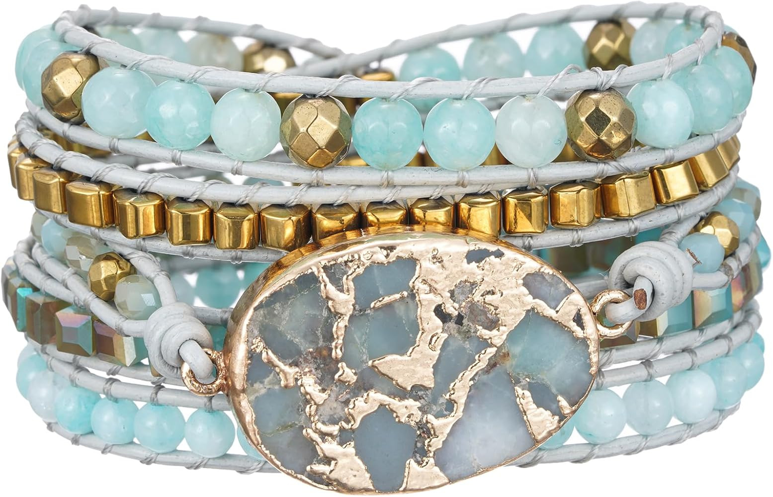 Plumiss Women Boho Handmade Natural Stone Crystal Leather Bead Wrap Bracelets Collection | Amazon (US)