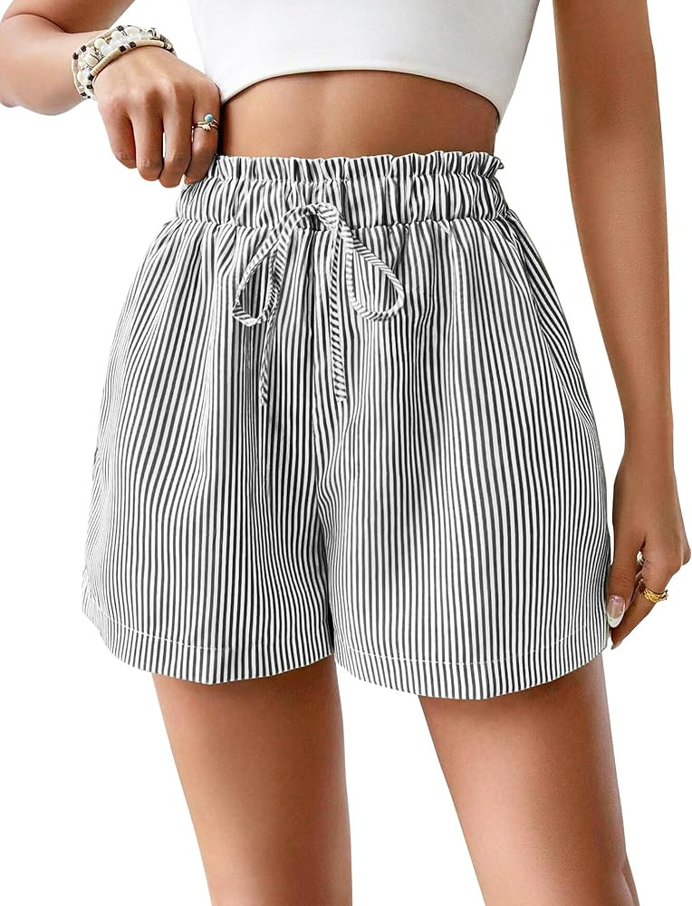 Women Shorts Summer Casual Beach Comfy High Waisted Striped Shorts with Pockets | Amazon (US)