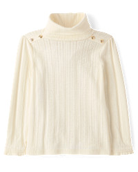 Girls Button Pointelle Turtleneck Top - Little Essentials - FAIR IVORY | Gymboree