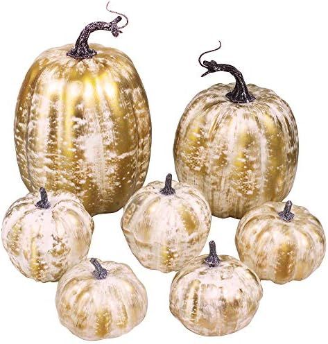 7 Pcs Assorted Sizes Fall Artificial Pumpkins Harvest Pumpkins Faux Foam Pumpkins for Fall Autumn Se | Amazon (US)